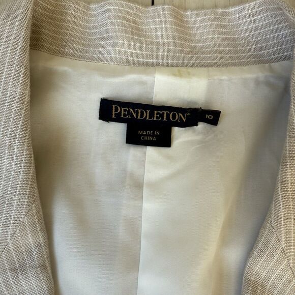 Pendleton Linen Blazer Women’s Size 10 Cream Pin Stripe Blazer Academia Preppy - Picture 5 of 12
